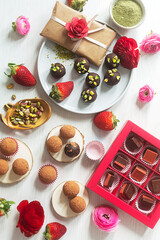 No bake organic sustainable raw sweets prepared with natural ingredients, top view