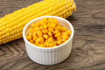Sweet yellow corn in the bowl