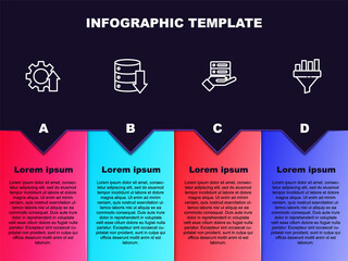 Set line Arrow growth gear, Server, Data, Web Hosting, and Sales funnel with chart. Business infographic template. Vector.