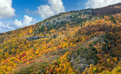 Beautiful fall colors at the  Linn Cove Viaduct in Autumn - Blue Ridge Parkway