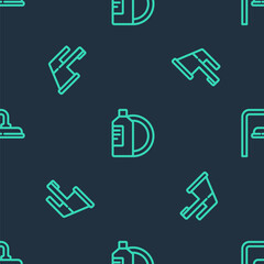 Set line Dishwashing liquid bottle and plate, Water tap and Shower head on seamless pattern. Vector.