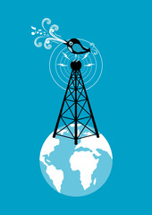 Bird with radio mast vector illustration