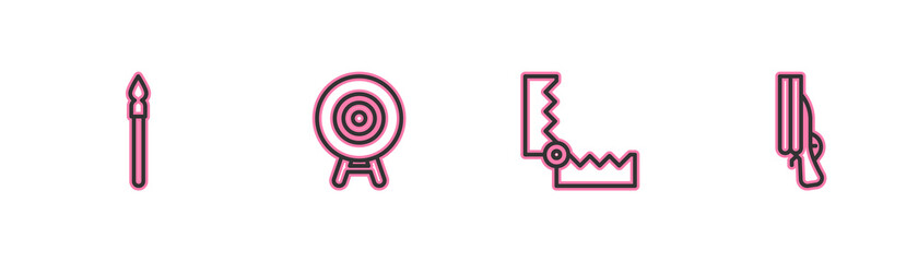 Set line Medieval spear, Trap hunting, Target sport and Shotgun icon. Vector.