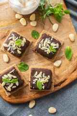 No baked organic sustainable raw sweets prepared with cocoa, top view