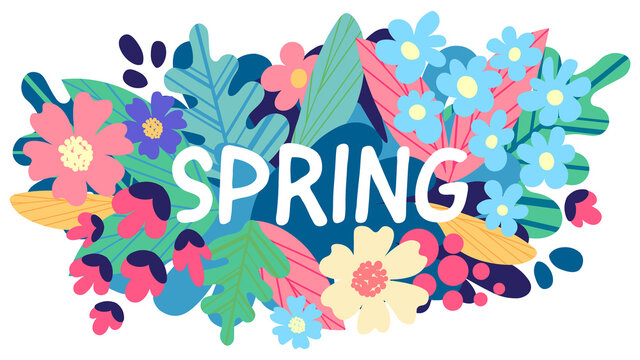 Spring wallpaper with bright colorful flowers