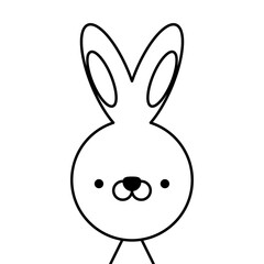Outlined cute rabbit face. Little rabbit in cartoon style. Vector illustration
