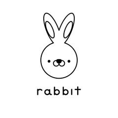 Outlined cute rabbit face. Little rabbit in cartoon style. Vector illustration