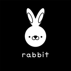 Outlined cute rabbit face. Little rabbit in cartoon style. Vector illustration