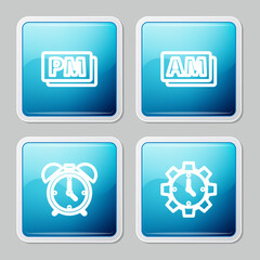 Set line Clock PM, AM, Alarm clock and Time Management icon. Vector.
