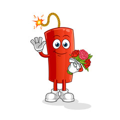 dynamite with bouquet mascot. cartoon vector