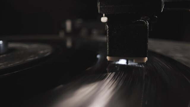 Vinyl record player in close-up - extreme macro shot
