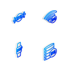 Set Isometric line 5G network, , Smart watch and Server icon. Vector.