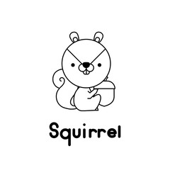 Outlined cute cartoon squirrel. Vector illustration.
