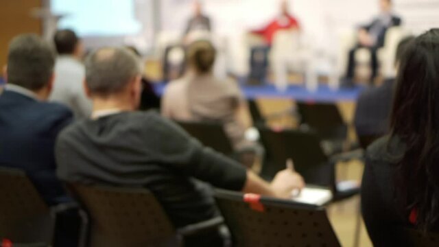 Press conference on a business topic with the participation of unrecognizable