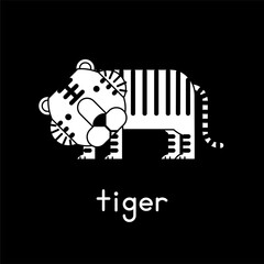 Outlined cute cartoon tiger. Vector illustration.