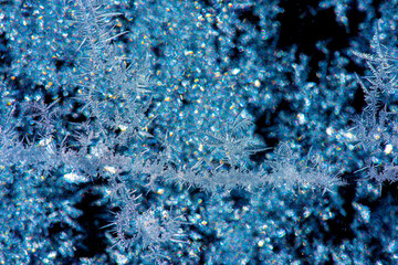 Ice crystals in the detail on a window glass in winter time