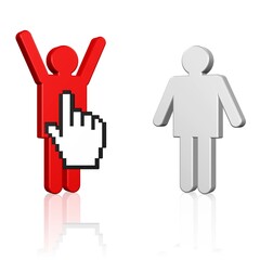 Maushand zeigt auf eine Person