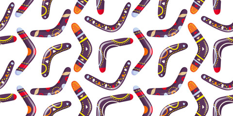 Multi-color beautiful set of boomerangs pattern. Weapons for hunting. Throwing weapons. Vector illustration on a white background.