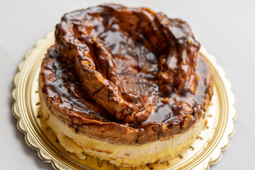 giant extra large chocolate caramel vanilla custard cream profiterole cake