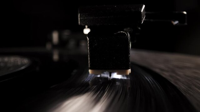Record player needle in close-up view - macro shot