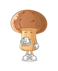 mushroom blowing nose character. cartoon mascot vector