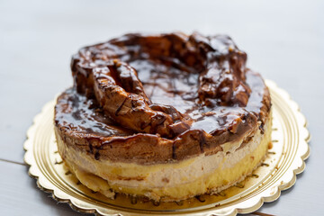 giant extra large chocolate caramel vanilla custard cream profiterole cake