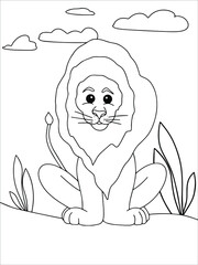 coloring book animals for children vector. The isolated object on a white background. Lion coloring page.