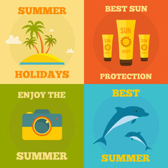 Summer Flat concept. summer, holiday, vacation poster set. can be use for greeting and invitation card. background , backdrop. flat design. vector illustration