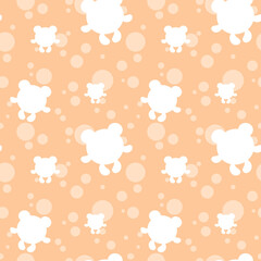 Seamless pattern with white bears and dots on orange background. Funny endless decorative abstract animal backdrop vector illustration	
