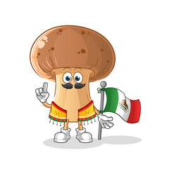 mushroom Mexican with traditional cloth and flag character. cartoon mascot vector
