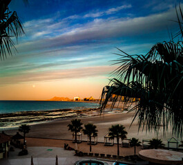 Beautiful, winter sunset on the Sea of Cortez as seen from Sandy Beach, Rocky Point, Puerto Penasco, Sonora, Mexico