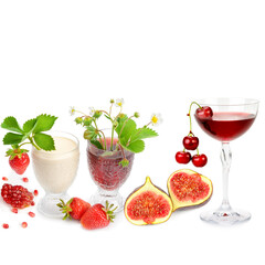 Fresh fruit juices isolated on white .