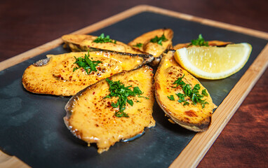 Delicious Shellfish mussels with herbs and lemon