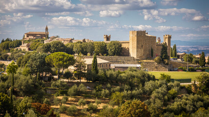 Fototapeta na wymiar Panoramic view of Montalcino with the castle and the Cathedral church, Tuscany, Italy