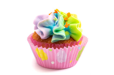 Pastel Rainbow Frosted Easter Cupcakes  on a White Background