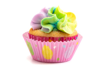 Pastel Rainbow Frosted Easter Cupcakes  on a White Background