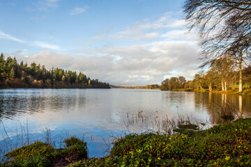 Fototapeta na wymiar Loch Ken on a sunny day in winter in Dumfries and Galloway, Scotland