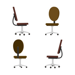 Office chair. Vector image of an office chair on a white background. The chair is adjustable on wheels. Front, back, and side view of the chair.