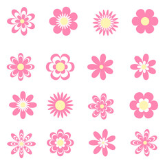 Pink flowers icons set