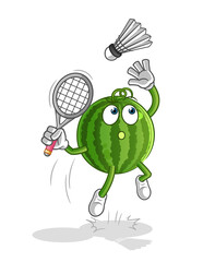 Obraz premium watermelon smash at badminton cartoon. cartoon mascot vector