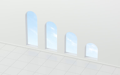 Empty room with round door in the corner, 3d rendering.