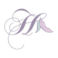 feathers and letter h, vector