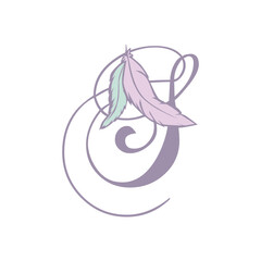 feathers and letter s, vector