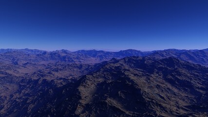 Fototapeta premium Exoplanet fantastic landscape. Beautiful views of the mountains and sky with unexplored planets. 3D illustration.