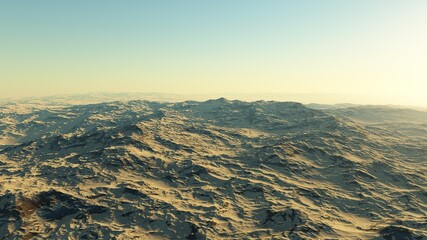 Exoplanet fantastic landscape. Beautiful views of the mountains and sky with unexplored planets. 3D illustration.