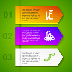 Set line Bicycle air pump, Tool allen keys and pedals. Business infographic template. Vector.