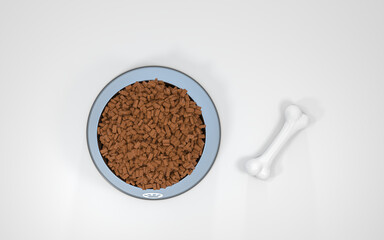 Pet food and bone, pet nutrition diet, 3d rendering.