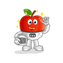 Red Apple astronaut waving character. cartoon mascot vector