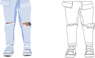 boy's legs with broken jeans
