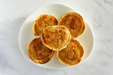 Traditional Portuguese pastry called Queijada de Sintra. Top view